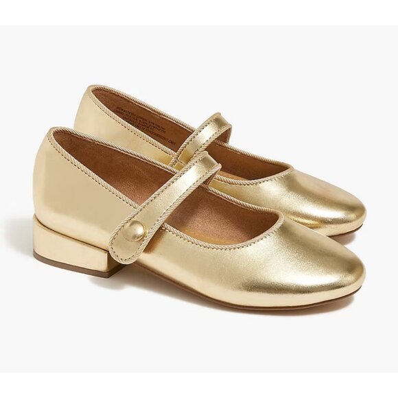 J. Crew Factory Gold Metallic Low-Heel Mary Janes Girls' Size 4 New Without Tags - Picture 1 of 6